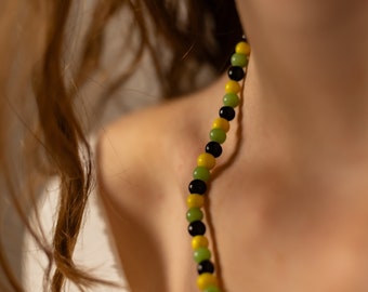 Play Yellow and Green, Handcrafted jewellery, Womens necklace, Handmade jewelry, Modern style, Colourful fashion, Girls accessories