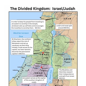 Carte du Royaume divisé d'Israël et de Juda - Étude biblique à imprimer (téléchargement numérique)