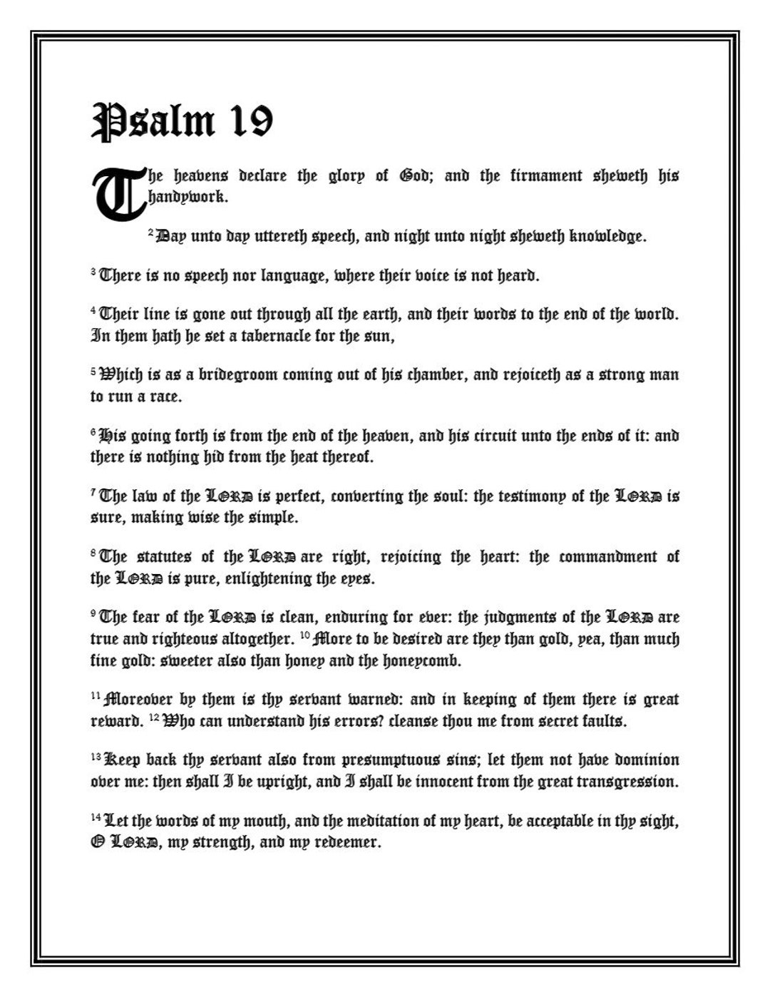 Pslam Font Psalm 19 Printable, Illuminated Manuscript Style, Old English Font ...