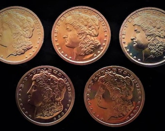 Morgan Dollar 1 oz .999 Fine Copper Rounds | 5-Pack Collectible Bullion