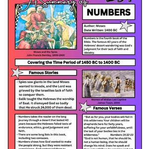 Printable Bible Study Chart: “A Summary of Numbers” / Digital Download