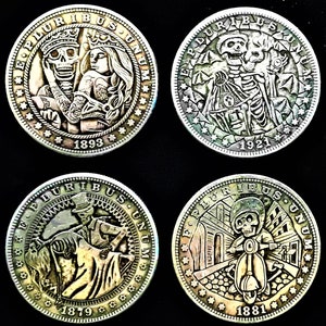 HOBO Coins (4) Hobo Dollars/ Challenge Coins/ Collectable Coins/ Fantasy Art*Undead Series