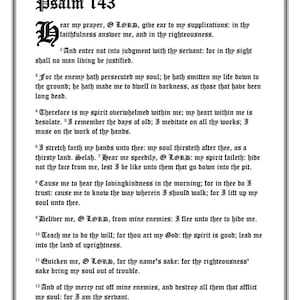 Printable Wall Art/ Psalm 143, King James Version /Beautiful Old English Font, Illuminated Manuscript Style - Digital Art Download/