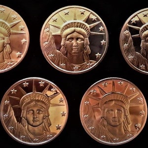 1 oz 999 Fine Copper Rounds (5) * Lady Liberty/ Collectable Coins/ Challenge Coins