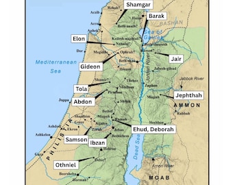 The Judges of Israel” — Printable Bible Study Map | Illustrated Old Testament Diagram | Digital Download