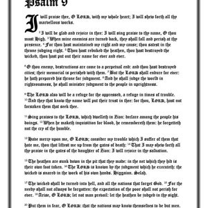 Printable Wall Art/ Psalm 9, King James Version /Beautiful Old English Font, Illuminated Manuscript Style - Digital Art Download/