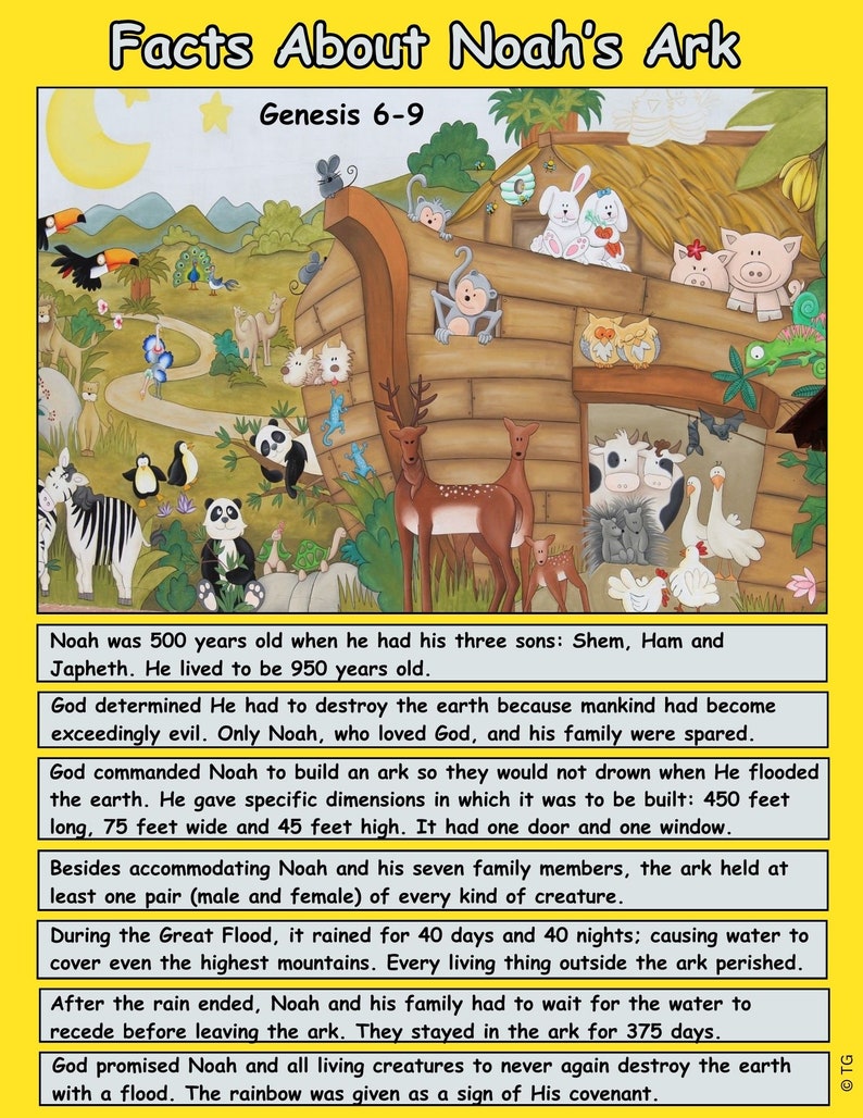 Printable Bible Chart for Kids / Illustrated / “facts About Noah’s Ark ...