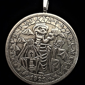 Coin Pendant/ Hobo Coin/ Fantasy Art "Skeleton with Lantern"  * HOBO Dollar
