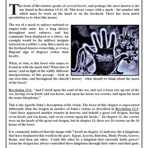 Printable Bible Study Aid, Illustrated -  Book of Revelation 13: The Mark Of The Beast/ 9 Pages/Digital Download
