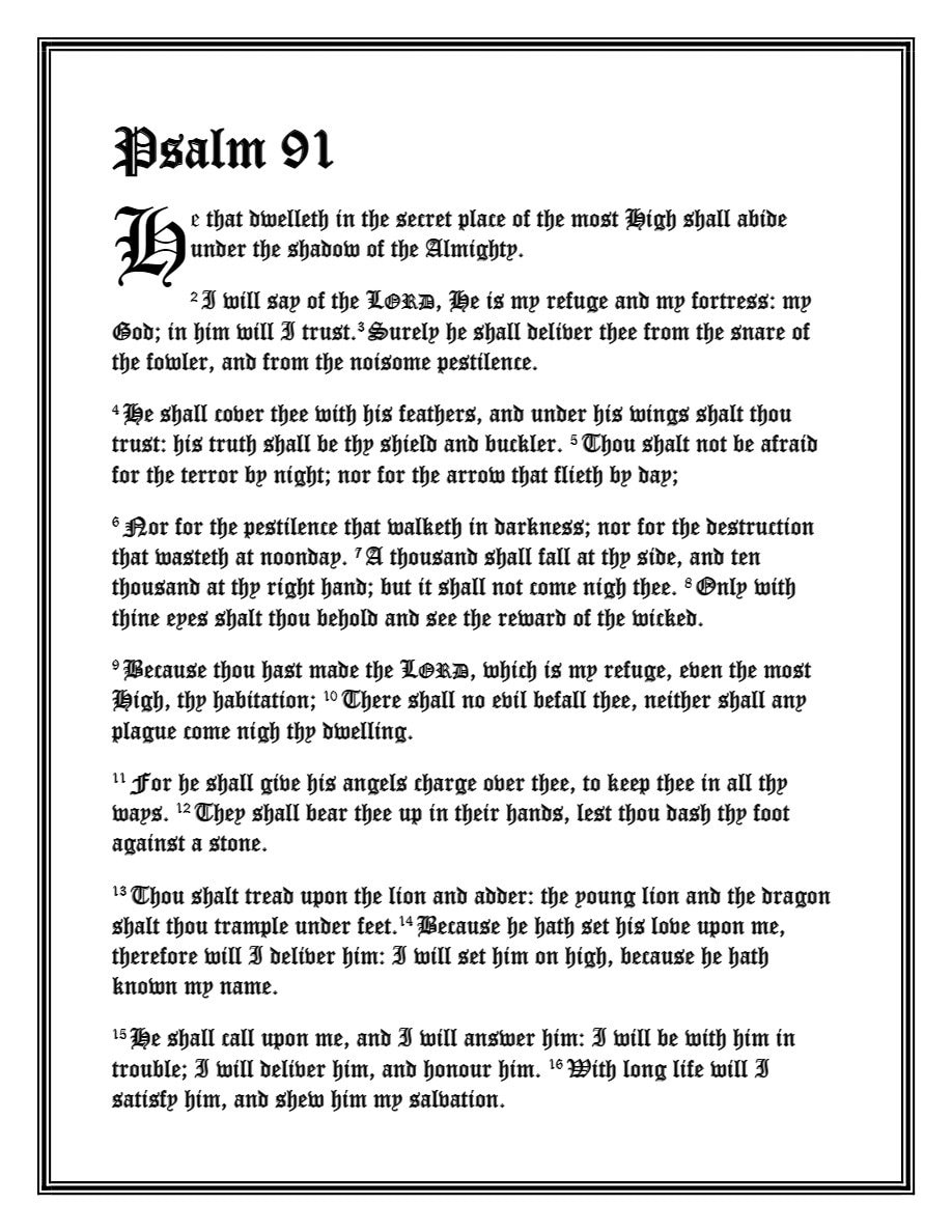 Printable Wall Art Psalm 91 King James Version beautiful Old English psalm-91-king-james-version-kjv-audio-bible-youtube