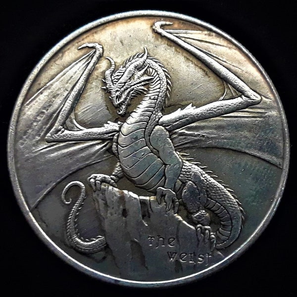 HOBO Coin/Fantasy Art/ Collectable Hobo Dollar/Challenge Coin  * Dragon On Rock Precipice