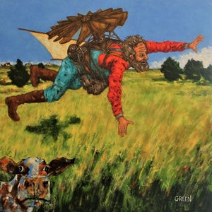 Original Oil Painting on Canvas- signed, framed: &quot;D.B. Henning&#39;s Flight Over The Prairie&quot;