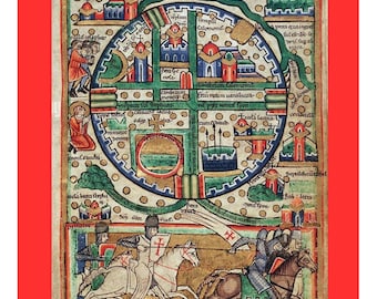 Decoración de pared imprimible / Mapa de Jerusalén de los cruzados / Descarga digital