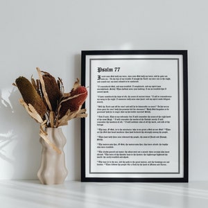 Printable Wall Art/ Psalm 77, King James Version /Beautiful Old English Font, Illuminated Manuscript Style - Digital Art Download/