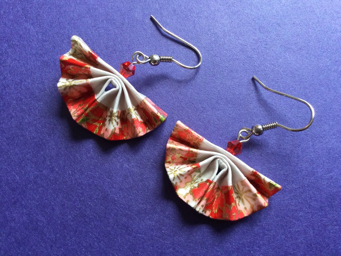 Origami Fan Earrings Japanese Fan Earrings Origami Earrings Etsy