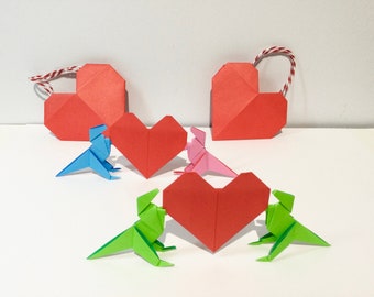 Mini Origami Dinosaur With Love Heart & Heart Bag, Choose Your Dinosaur, Wedding Anniversary, Valentine's Day, Paper Gift