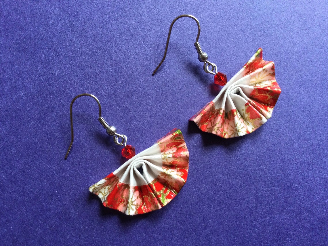 Origami Fan Earrings Japanese Fan Earrings Origami Earrings Etsy