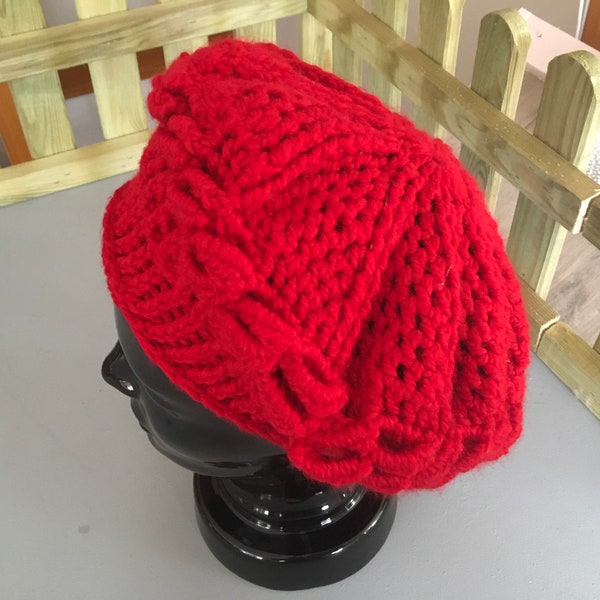 Béret en laine acrylique rouge au crochet bonnet-accessoires de mode