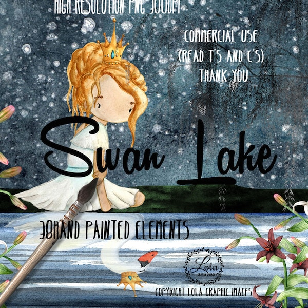 Swan Lake Clipart Fairy Tale Clip Art Swan Princess Clip Art Clipart Princess Party Ballet Hand Painted Watercolor Clipart Commercial PNG