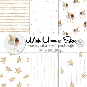 Modèle sans couture aquarelle bébé étoiles | Tissu ange fée | Motif répété pour bébé | Papier numérique | Tissu pour bébé | Papier pailleté | Images PNG