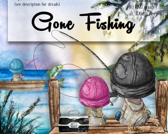 Watercolor Fishing Clipart | Bait Images | Father's Day | Angling Graphics | Fishing Rod | Bass | Hand Painted Watercolor | Commercial PNG