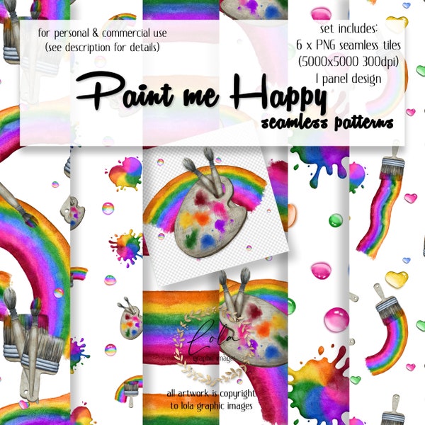 Watercolor Art Rainbow Seamless Pattern | Clipart | Paintbrush | Brush Rainbow Graphics | Paint | Hand Painted Watercolor | Commercial PNG