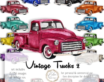 Watercolour Vintage Truck Clipart | Farm | Transportation | Utility Vehicle | Graphics | Images | Art | Watercolor Ute | Commercial PNG