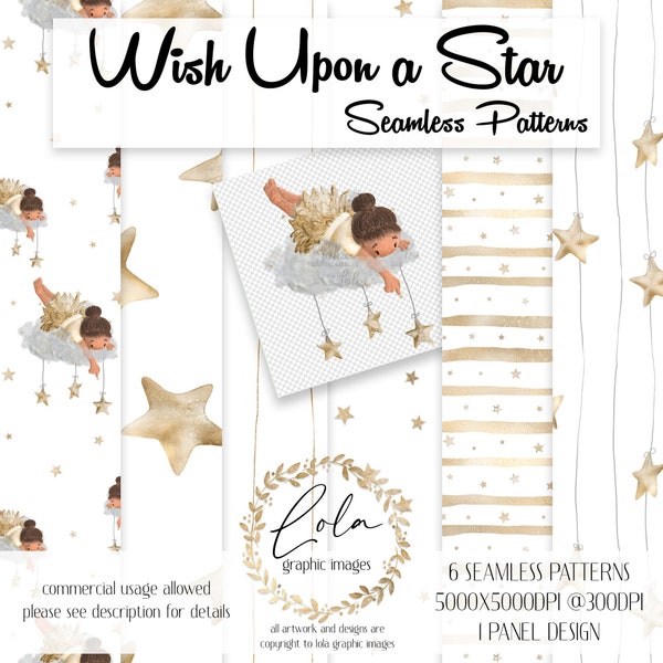 Watercolor Star Baby Seamless Pattern | Angel Fairy Fabric | Baby Repeat Pattern | Digital Paper | Baby Fabric | Glitter Paper | PNG Images