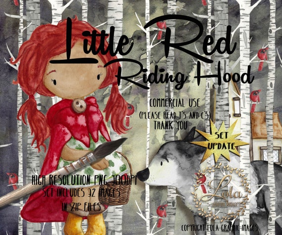 Little Red Riding Hood Clipart Fairy Tale Forest Wolf Girl Etsy