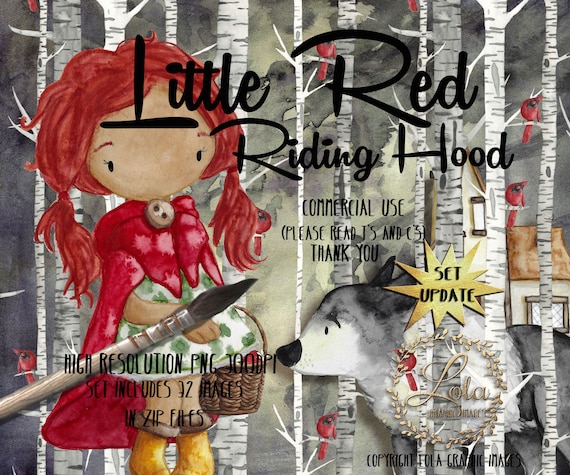 Little Red Riding Hood Clipart Fairy Tale Forest Wolf Girl Etsy