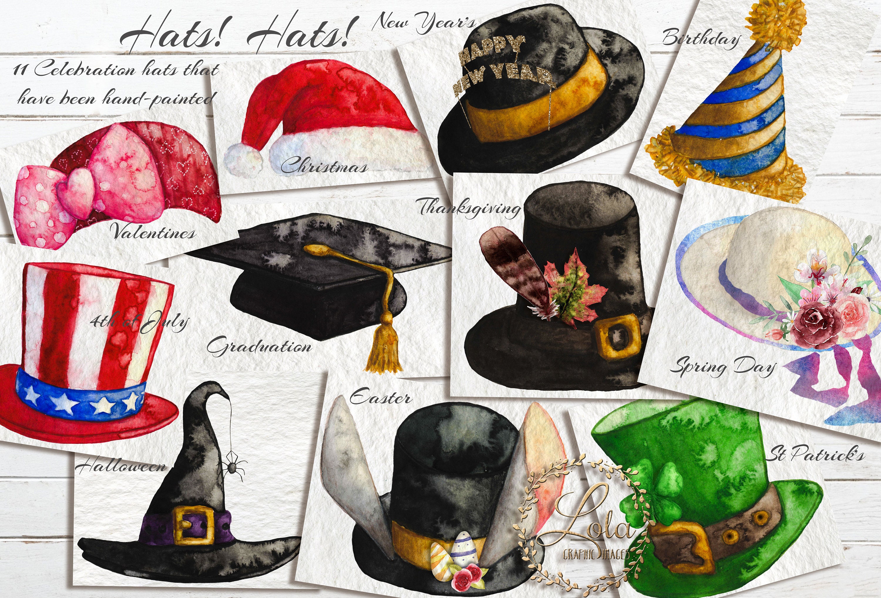Pretty Watercolor Hats Clipart Hat Graphics Sailor Safari Hat Etsy