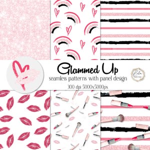 Maquillaje glamoroso de acuarela, patrón sin costuras, gráficos para niñas adolescentes, arcoíris pintados a mano, papel digital, tela de arcoíris glamoroso, imágenes PNG
