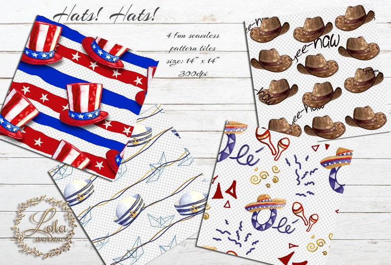 Pretty Watercolor Hats Clipart Hat Graphics Sailor Safari Hat Easter 4th of July Cowboy Fun Hand Painted Watercolor Commercial PNG Images