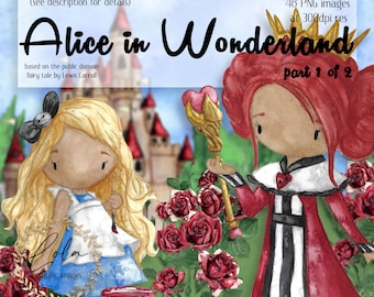 Watercolor Alice in Wonderland Clipart | Fairy Tale | Red Queen | Rabbit | Lewis Carroll | Hand Painted | Watercolor | Commercial Use | PNG