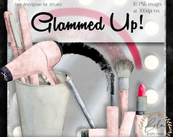 Glamor Makeup Clipart | Beauty Images | Lipstick | Glam Rainbow Graphics | Rainbow | Mascara | Hair Dresser | Hand Painted | Commercial PNG