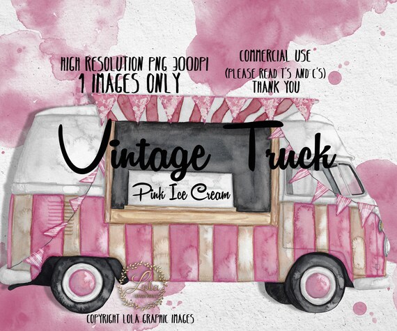 Pink Vintage Ice Cream Truck Clipart Vw Cute Vehicle Vintage Etsy