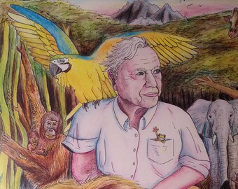 David Attenborough Riding a Lion (A5)