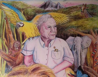 David Attenborough Riding a Lion (A4)