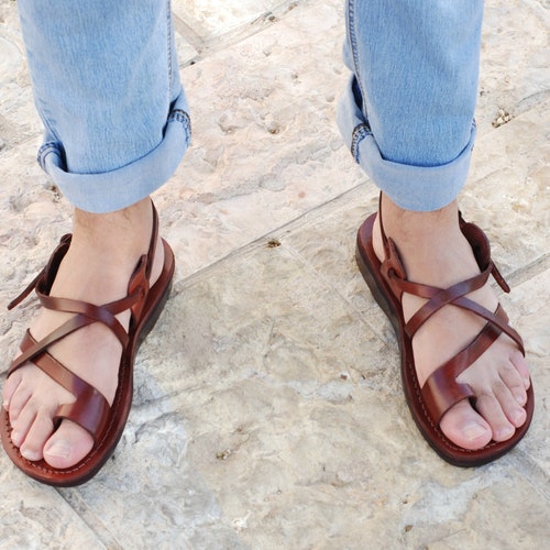 Leather Sandals for Men Brown Leather Sandals Men Thongs Etsy