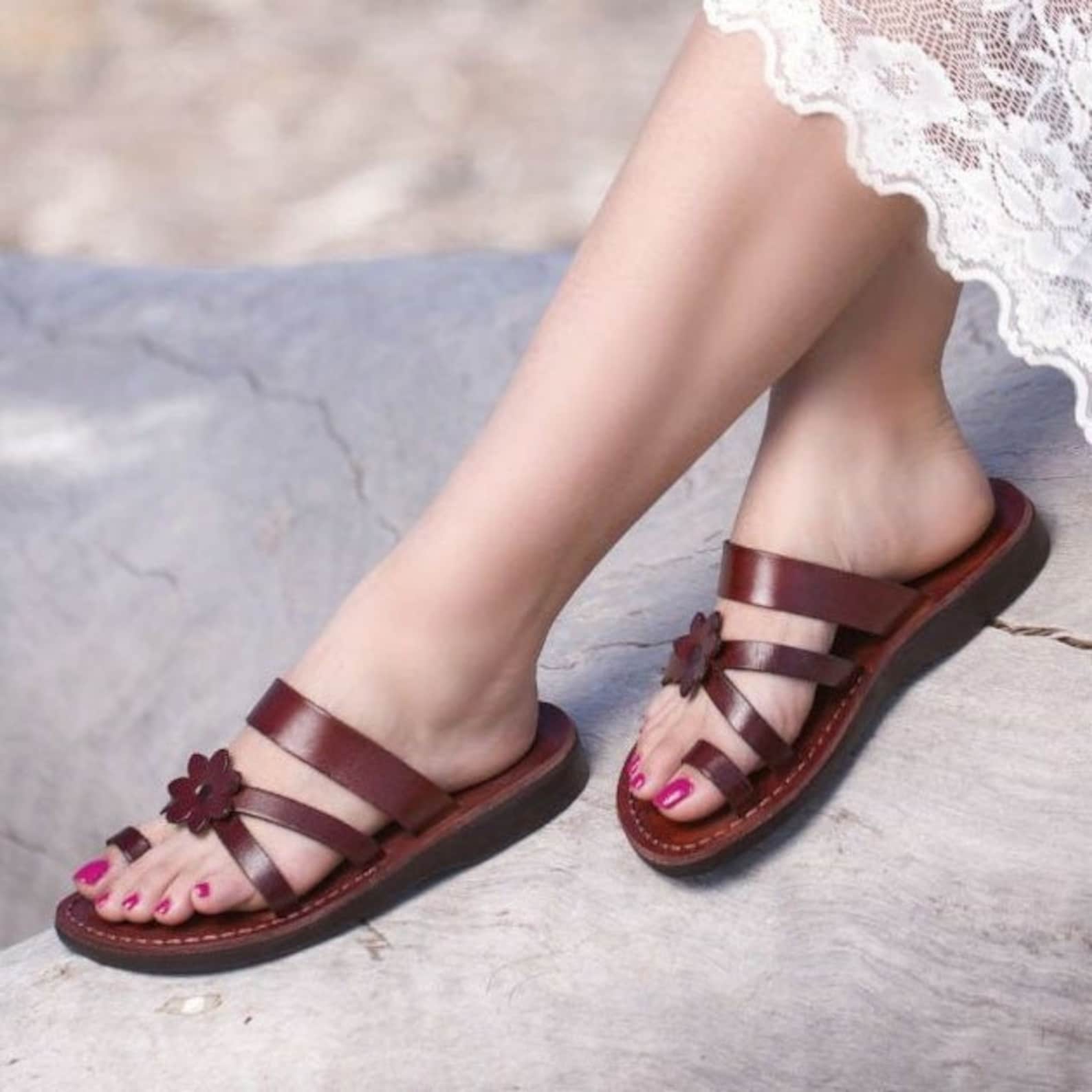 Leather Slip on Sandal for Women Brown Leather Sandals Etsy — free download