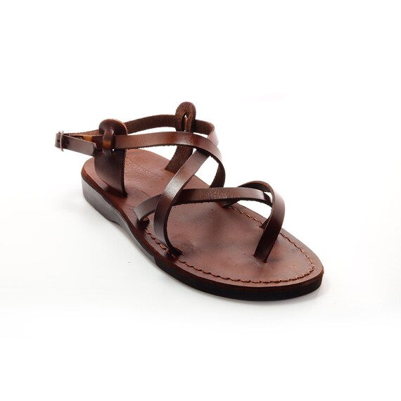 Strappy Brown Leather Sandals for Women, Jesus Sandals, Flat Sandals
