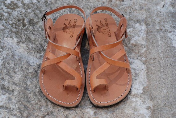 tan leather slip on sandals