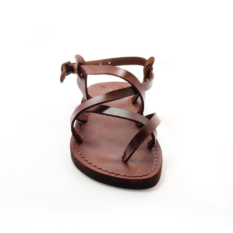 Strappy Brown Leather Sandals for Women Jesus Sandals Flat - Etsy