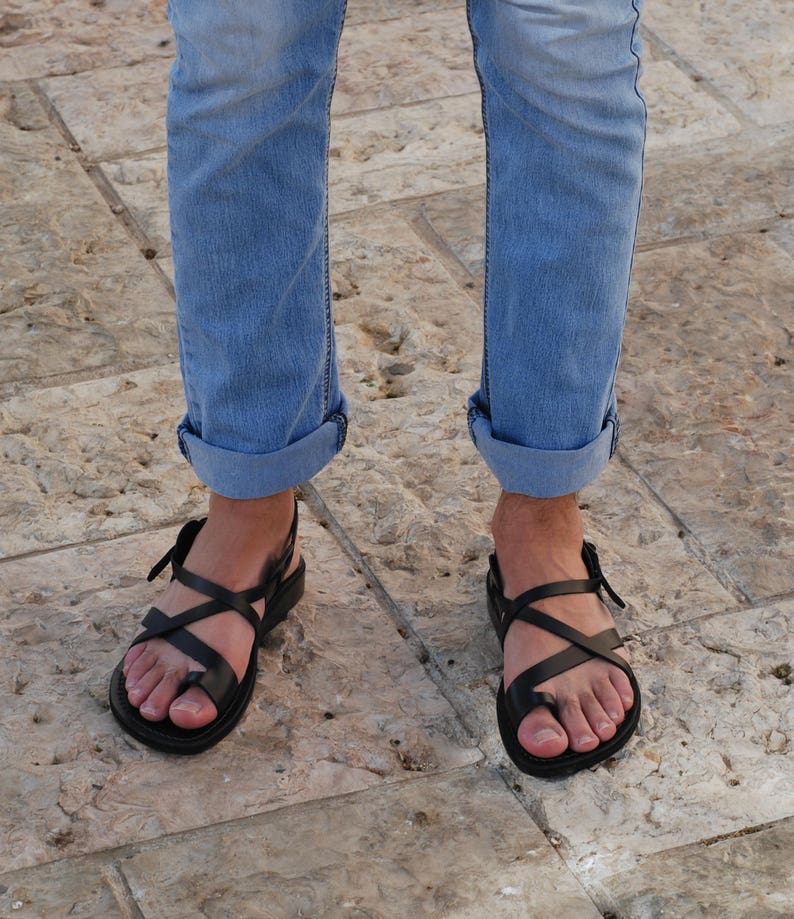 Black Leather Jesus Sandal for Men Free Shipping Etsy