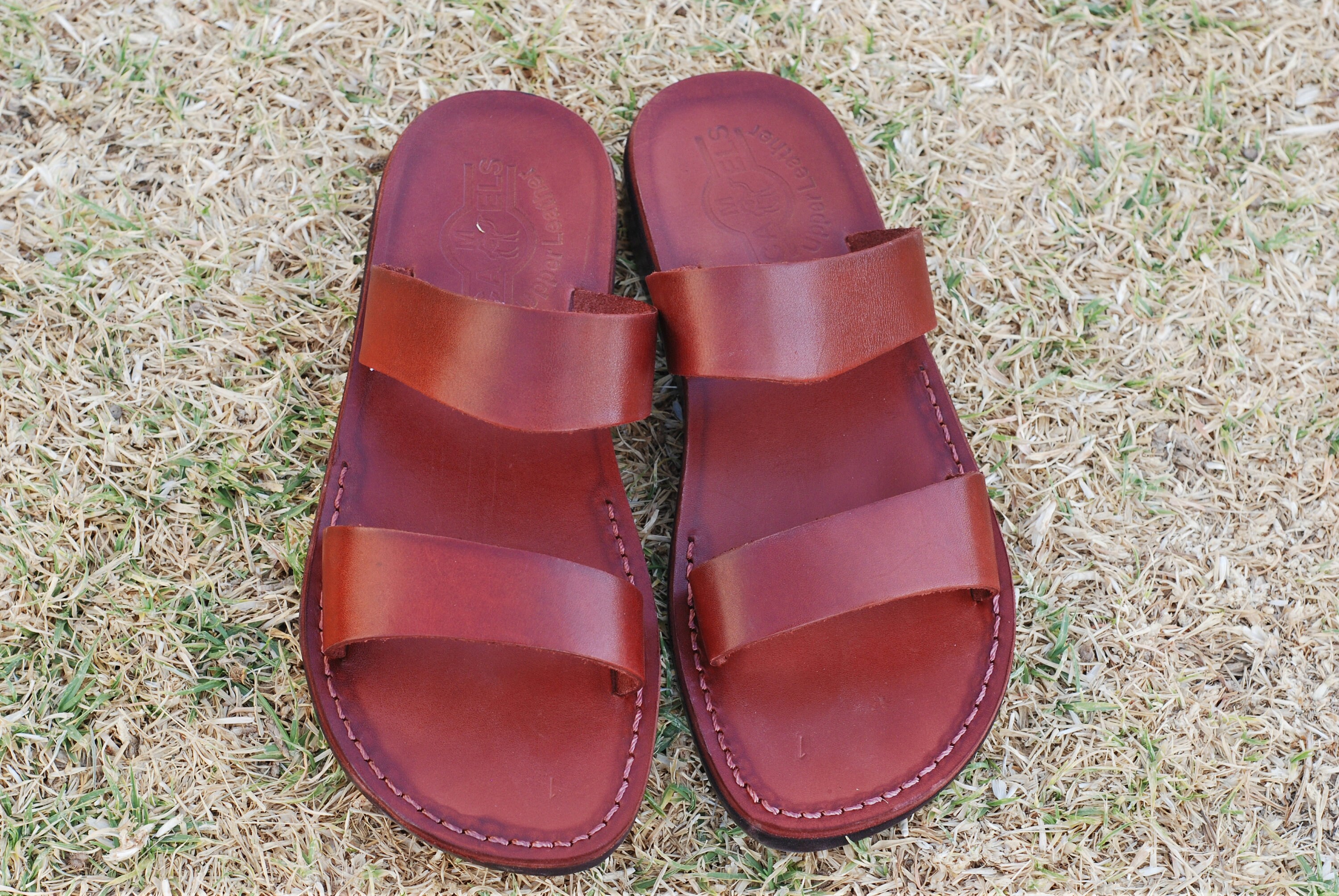 Leather Sandals Men Men Leather Slippers Flat Open Toe Etsy