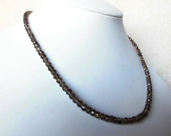 Gemstone Necklace Smoky Quartz – 42-44 cm Necklace - 3 – 4.5 mm Faceted Pearls - Necklace