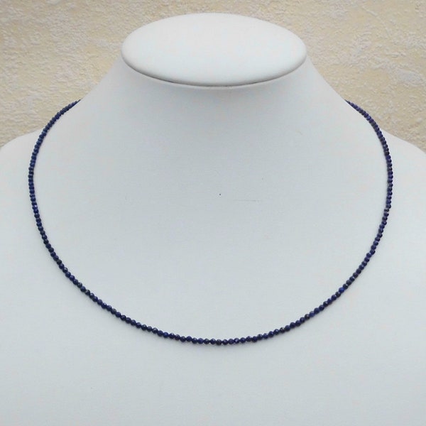 Edelsteinkette 45cm Lapis-Lazuli Halskette – 2,2mm facettierten Perlen Collier