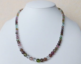 Gemstone necklace genuine tourmaline – 47 cm necklace – 5 – 7 mm pearls – necklace
