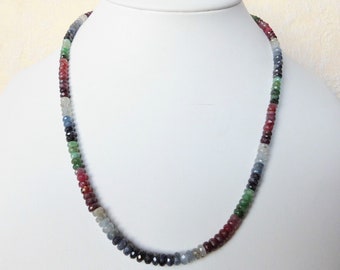 Gemstone necklace genuine ruby/sapphire/emerald 44-46 cm necklace 4-4.5 mm faceted pearls necklace