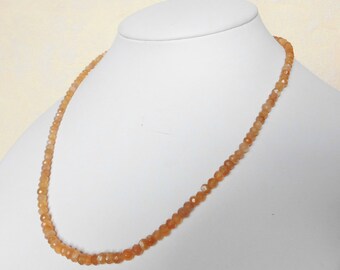 Genuine moonstone gemstone necklace, approx. 43-45 cm long, with 3.5-5 mm faceted beads.